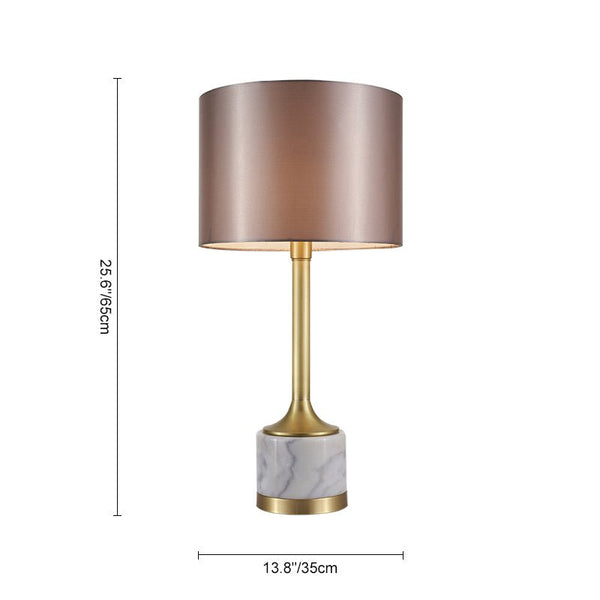 Thehouselights-Marble Table Lamp with Fabric Drum Shade-Table Lamp--