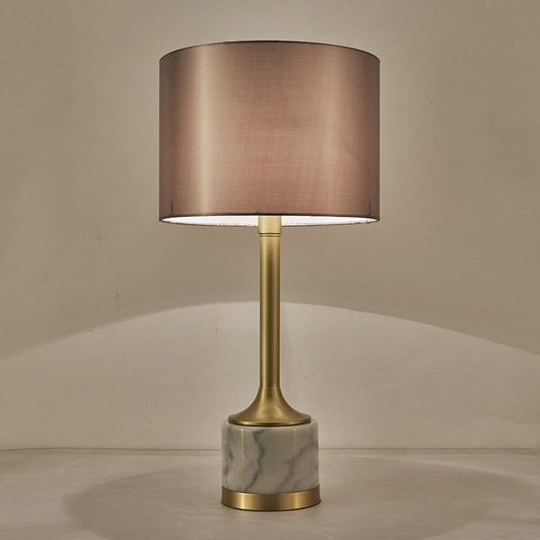 Thehouselights-Marble Table Lamp with Fabric Drum Shade-Table Lamp--