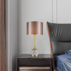 Thehouselights-Marble Table Lamp with Fabric Drum Shade-Table Lamp--
