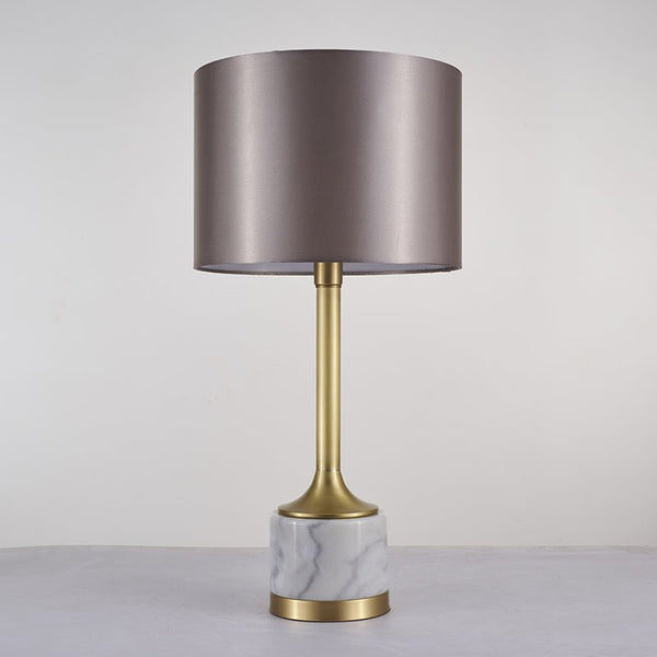 Thehouselights-Marble Table Lamp with Fabric Drum Shade-Table Lamp--