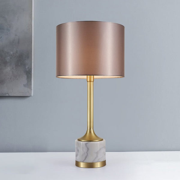Thehouselights-Marble Table Lamp with Fabric Drum Shade-Table Lamp--