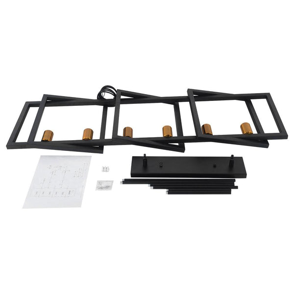 Thehouselights-Mid-Century Black Geometric Rectangle Chandelier-Chandelier-4 Bulbs-