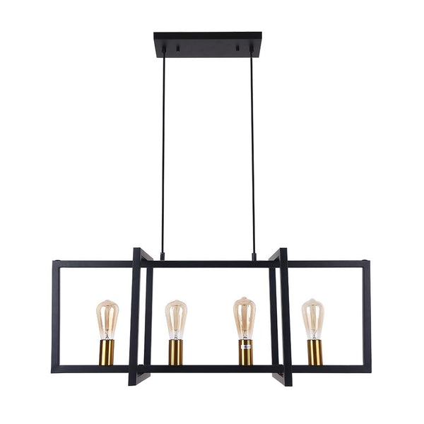 Thehouselights-Mid-Century Black Geometric Rectangle Chandelier-Chandelier-4 Bulbs-