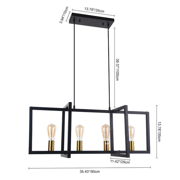 Thehouselights-Mid-Century Black Geometric Rectangle Chandelier-Chandelier-4 Bulbs-