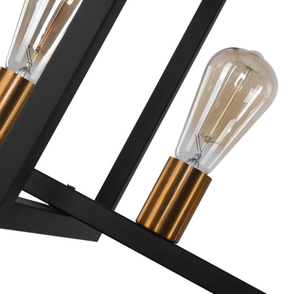 Thehouselights-Mid-Century Black Geometric Rectangle Chandelier-Chandelier-4 Bulbs-