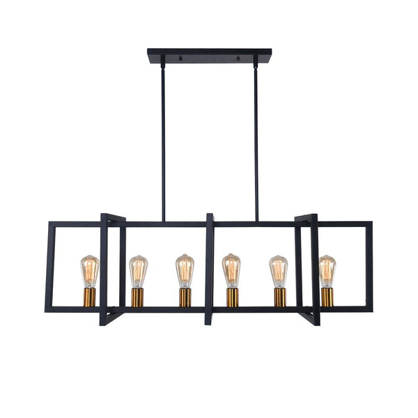 Thehouselights-Mid-Century Black Geometric Rectangle Chandelier-Chandelier-6 Bulbs-