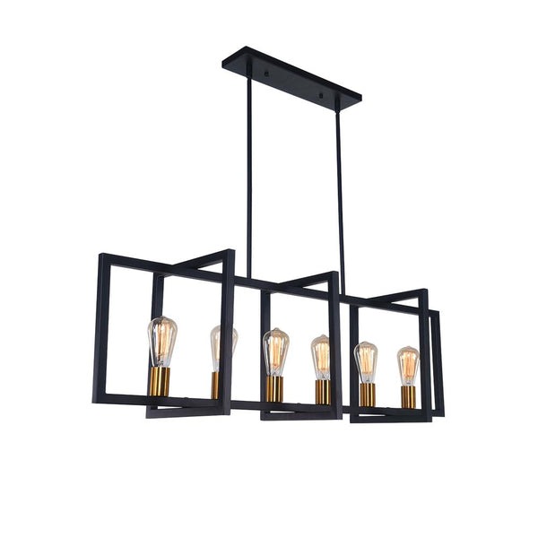 Thehouselights-Mid-Century Black Geometric Rectangle Chandelier-Chandelier-6 Bulbs-