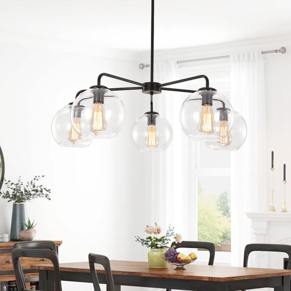 Thehouselights-Mid-Century Modern Classic Blown Glass Bubble Chandelier-Chandelier-Black-