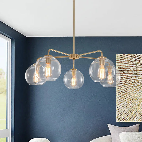 Thehouselights-Mid-Century Modern Classic Blown Glass Bubble Chandelier-Chandelier-Brass-