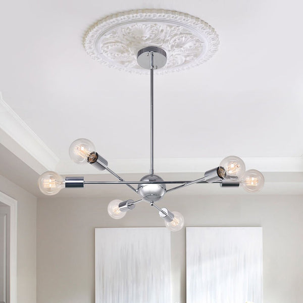 Thehouselights-Mid-Century Modern Linear Sputnik Chandelier-Chandelier-8 Bulbs-Brass