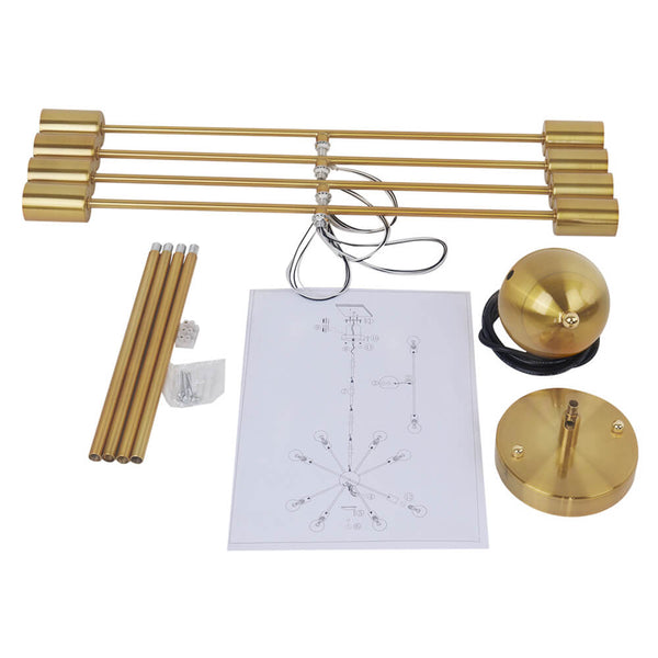 Thehouselights-Mid-Century Modern Linear Sputnik Chandelier-Chandelier-8 Bulbs-Brass