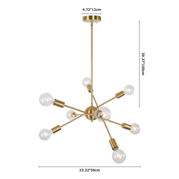 Thehouselights-Mid-Century Modern Linear Sputnik Chandelier-Chandelier-8 Bulbs-Brass