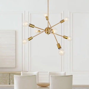 Thehouselights-Mid-Century Modern Linear Sputnik Chandelier-Chandelier-8 Bulbs-Brass