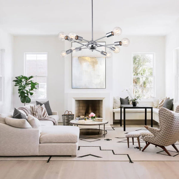 Thehouselights-Mid-Century Modern Linear Sputnik Chandelier-Chandelier-8 Bulbs-Chrome