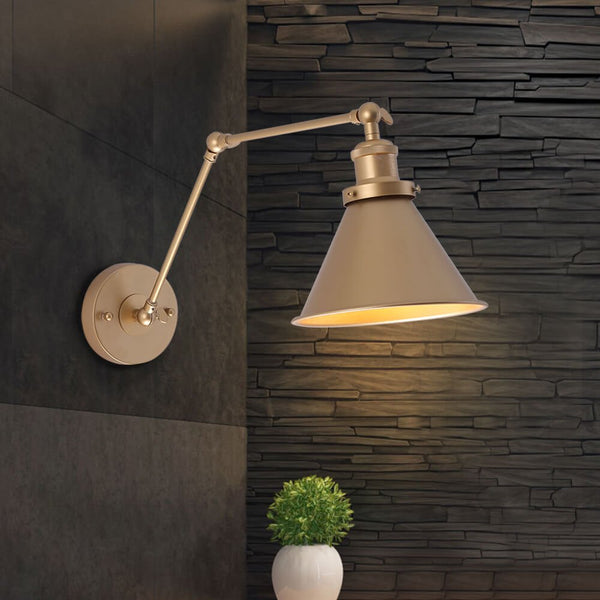 Thehouselights-Mid-Century Modern Metal Plug In Wall Lamp for Bedroom/Living Room-Wall Lights-Black-