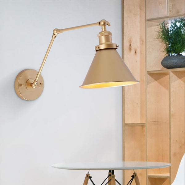 Thehouselights-Mid-Century Modern Metal Plug In Wall Lamp for Bedroom/Living Room-Wall Lights-Gold-