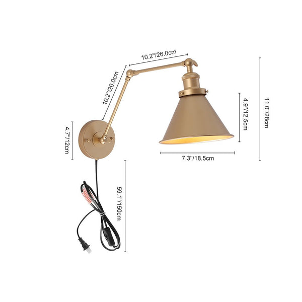 Thehouselights-Mid-Century Modern Metal Swing Arm Wall Lamp for Bedroom/Living Room-Wall Lights-Black-