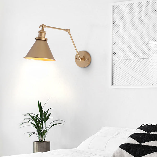 Thehouselights-Mid-Century Modern Metal Swing Arm Wall Lamp for Bedroom/Living Room-Wall Lights-Gold-