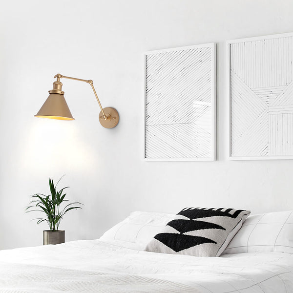 Thehouselights-Mid-Century Modern Metal Swing Arm Wall Lamp for Bedroom/Living Room-Wall Lights-Gold-