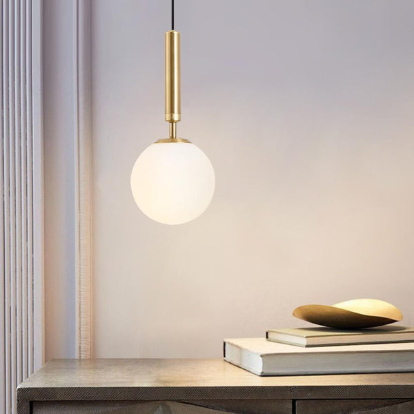 Thehouselights-Mid-Century Modern Mini Single Opal Globe Pendant Light-Pendants-Brass-