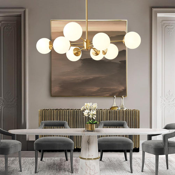 Thehouselights-Mid-Century Modern Opal White Glass Globe Chandelier-Chandelier-8 bulbs-