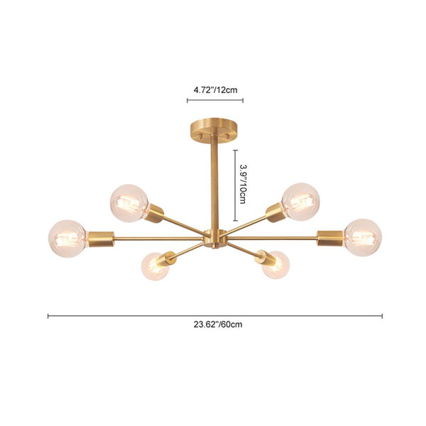 Thehouselights-Mid-Century Sputnik Brass Semi Flush Mount Chandelier-Flush Mount-3 Bulbs-
