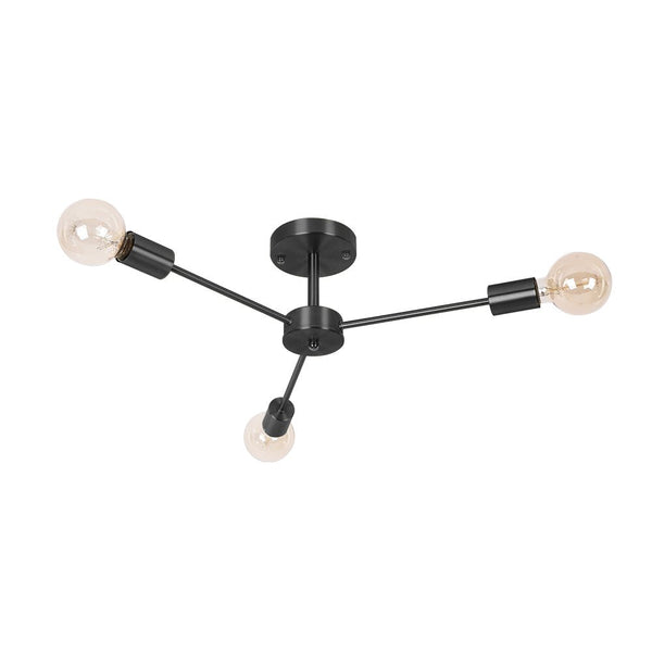 Thehouselights-Mid-Century Sputnik Brass Semi Flush Mount Chandelier-Flush Mount-3 Bulbs-Black