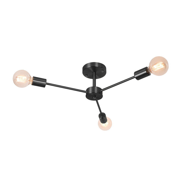 Thehouselights-Mid-Century Sputnik Brass Semi Flush Mount Chandelier-Flush Mount-3 Bulbs-Black