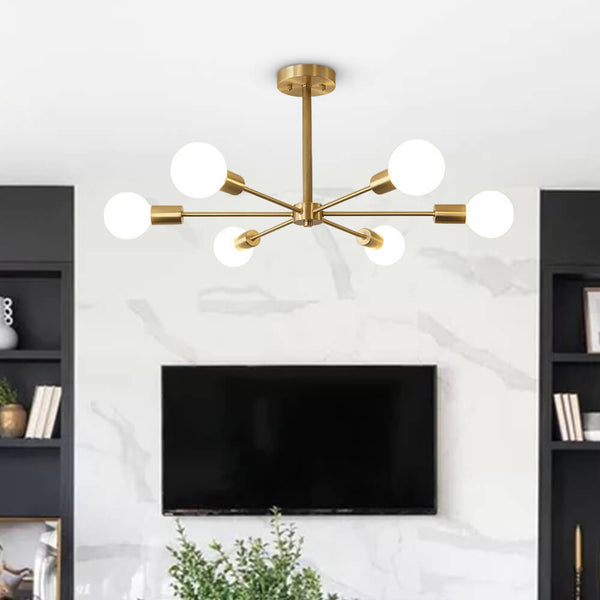 Thehouselights-Mid-Century Sputnik Brass Semi Flush Mount Chandelier-Flush Mount-6 Bulbs-