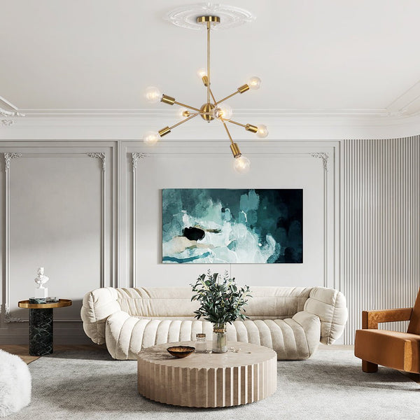 Thehouselights-Mid-Century Sputnik Modern Linear Chandelier-Chandelier-6 Bulbs-Chrome