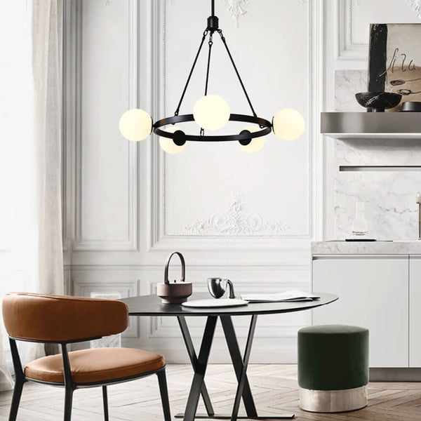 Thehouselights-Milk Glass Globes Black Bubble Chandelier-Chandelier--