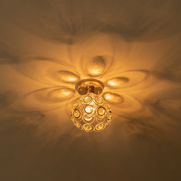 Thehouselights-Mini Antique Metal Crystal Gold Semi Flush Mount-Ceiling Light-Gold-