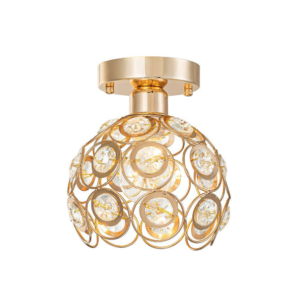 Thehouselights-Mini Antique Metal Crystal Gold Semi Flush Mount-Ceiling Light-Gold-