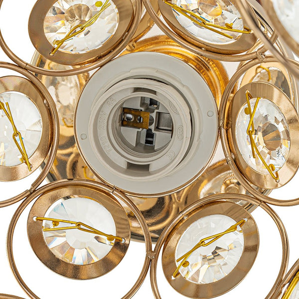 Thehouselights-Mini Antique Metal Crystal Gold Semi Flush Mount-Ceiling Light-Gold-