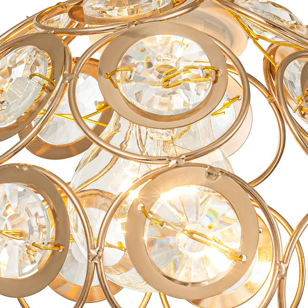 Thehouselights-Mini Antique Metal Crystal Gold Semi Flush Mount-Ceiling Light-Gold-