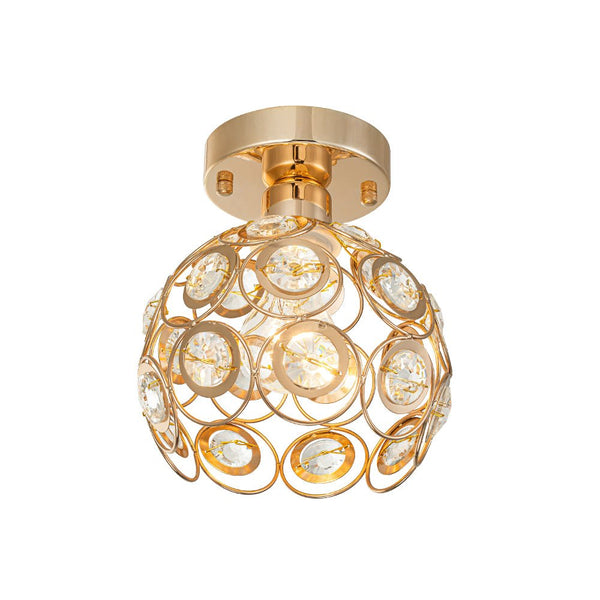 Thehouselights-Mini Antique Metal Crystal Gold Semi Flush Mount-Ceiling Light-Gold-