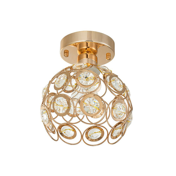 Thehouselights-Mini Antique Metal Crystal Gold Semi Flush Mount-Ceiling Light-Gold-