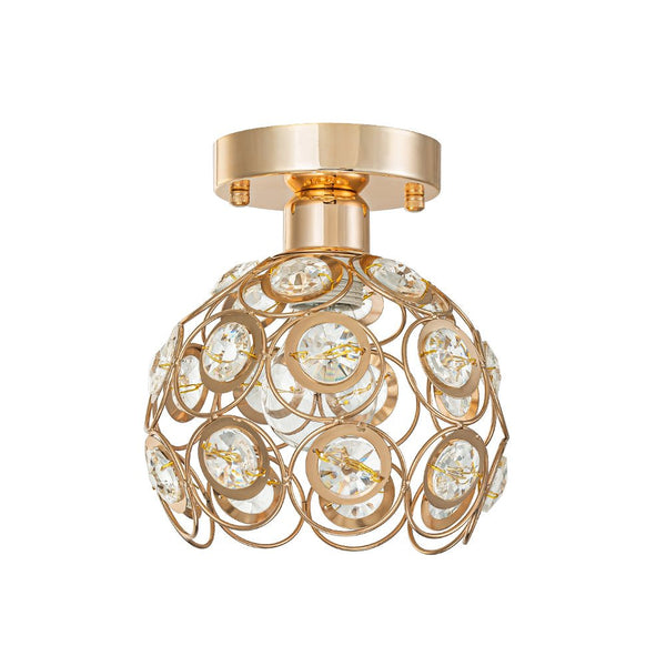 Thehouselights-Mini Antique Metal Crystal Gold Semi Flush Mount-Ceiling Light-Gold-
