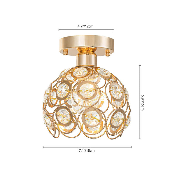 Thehouselights-Mini Antique Metal Crystal Gold Semi Flush Mount-Ceiling Light-Gold-