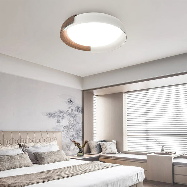 Thehouselights-Minimalist LED Acrylic & Metal Flush Mount-Ceiling Light-Cool White-White+Wood