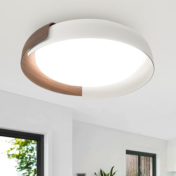 Thehouselights-Minimalist LED Acrylic & Metal Flush Mount-Ceiling Light-Cool White-White+Wood