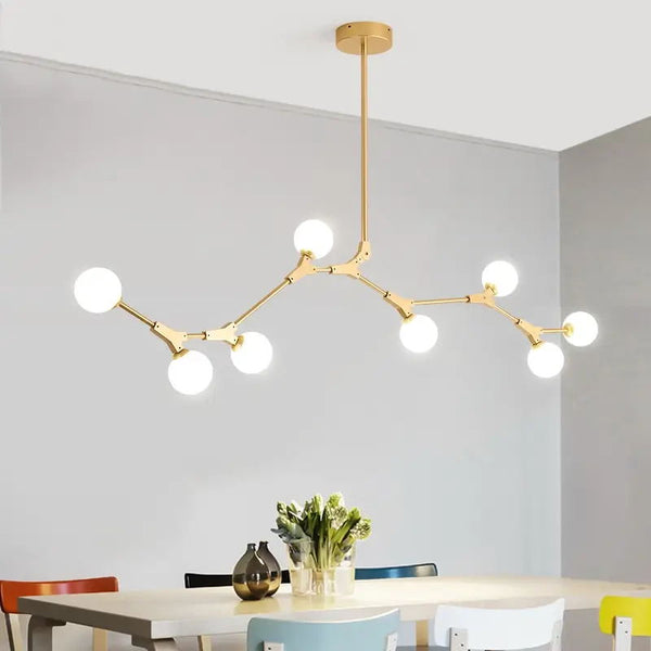 Thehouselights-Modern 8-Light Brass Sphere Chandelier-Chandelier-Gold-