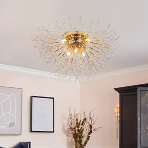Thehouselights-Modern Beaded Sputnik Crystal Flush Mount Ceiling Light-Flush Mount-Brass-5 Bulbs
