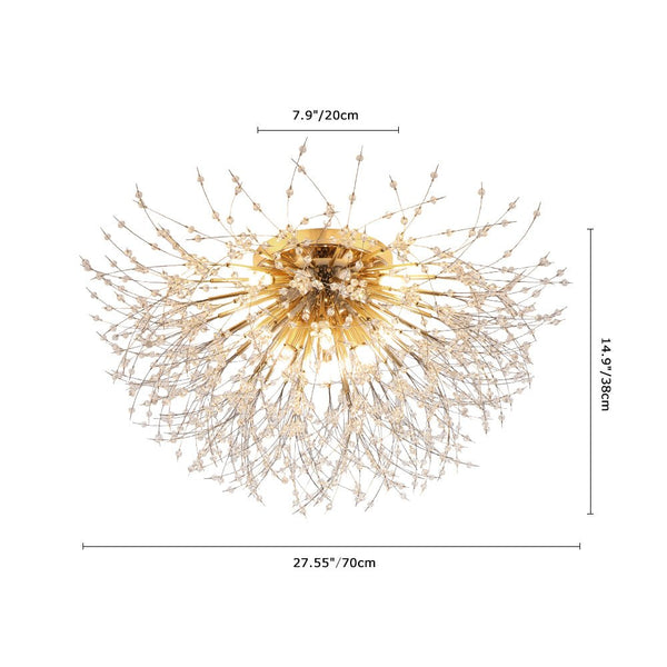 Thehouselights-Modern Beaded Sputnik Crystal Flush Mount Ceiling Light-Flush Mount-Brass-8 Bulbs