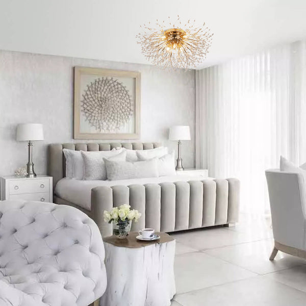 Thehouselights-Modern Beaded Sputnik Crystal Flush Mount Ceiling Light-Flush Mount-Brass-8 Bulbs