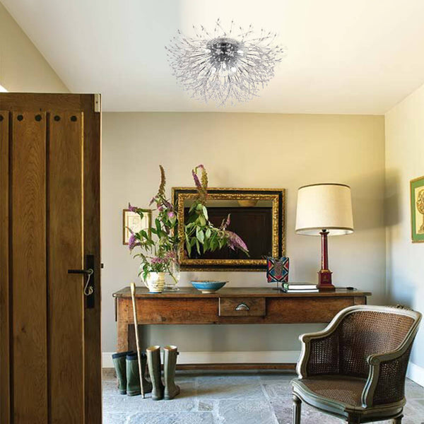 Thehouselights-Modern Beaded Sputnik Flush Mount Ceiling Light-Flush Mount-Chrome-5 Bulbs