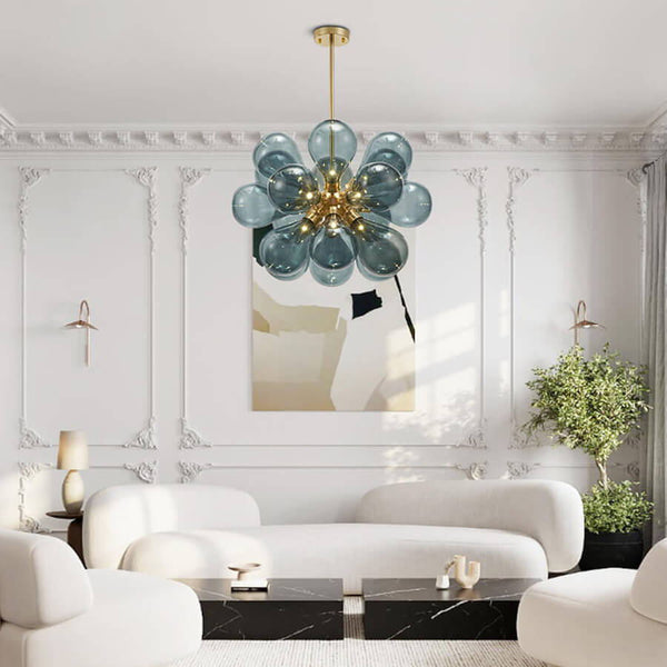 Thehouselights-Modern Blue Glass Frosted Bubble Sputnik Chandelier-Chandelier--