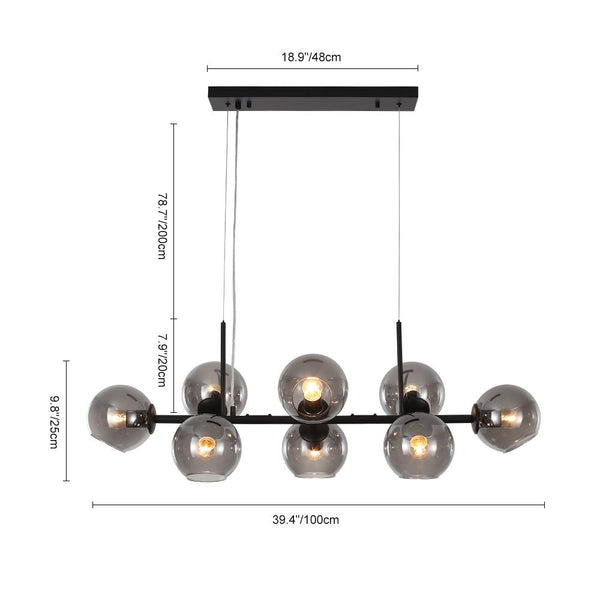 Thehouselights-Modern Clear Glass Globe Kitchen Island Chandelier-Chandelier-Black-