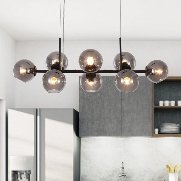 Thehouselights-Modern Clear Glass Globe Kitchen Island Chandelier-Chandelier-Black-