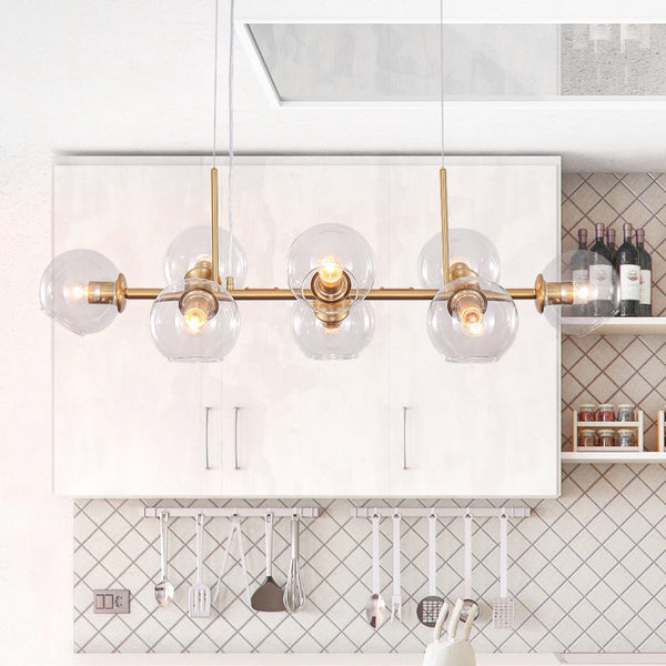 Thehouselights-Modern Clear Glass Globe Kitchen Island Chandelier-Chandelier-Brass-